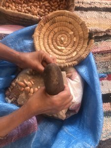 A Berber Woman Cracking Argan Nuts 